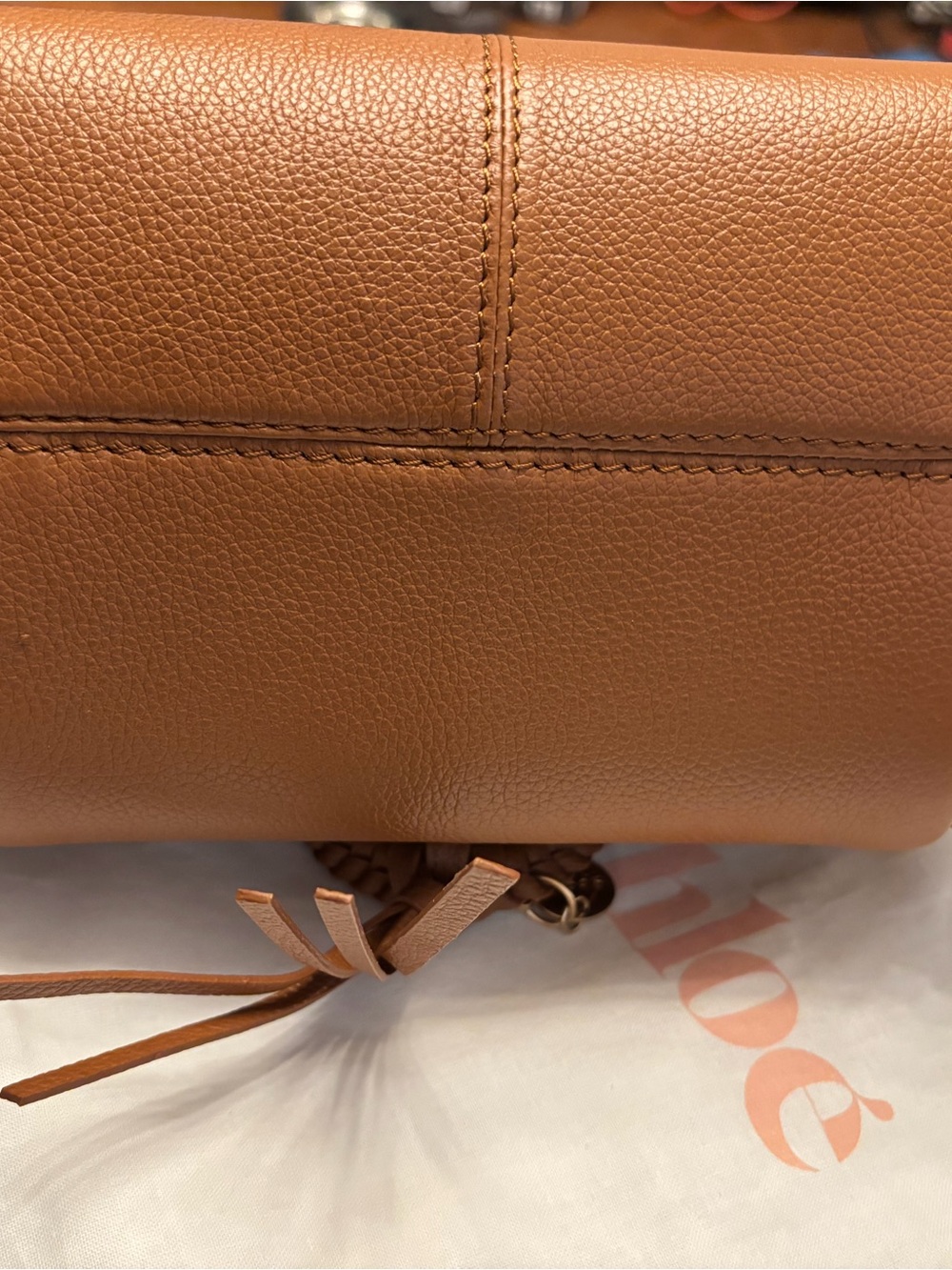See By Chloe Cognac Leather & Suede Shoulder Bag with Gold Ring - Picture 7 of 7